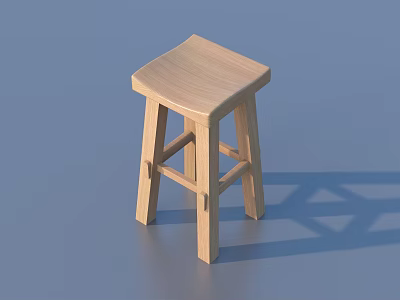 Minimalist Wooden Stool With Square Seat And Four Legs Simple Design 3d model