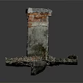 Vintage Weathered Brick Wall Model With Concrete Edges Mossy Base And Debris