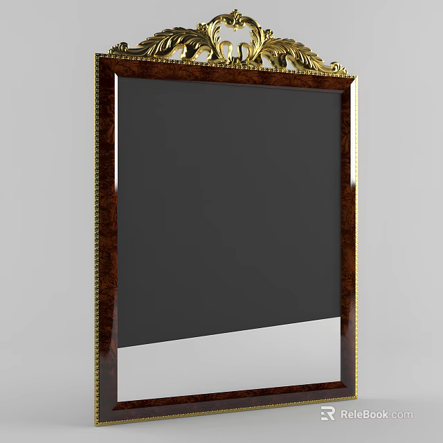 Ornate Decorative Mirror With Dark Wood Frame And Gold Accents 3d model 