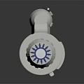 Industrial Electric Motor With Silver Metallic Body Blue Gear And Shiny Cylindrical Structure