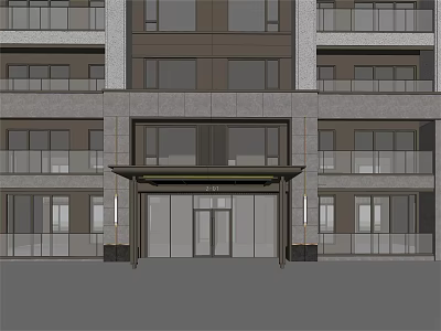 Modern Residential Building Main Entrance With Glass Doors And Metal Canopy 3d model