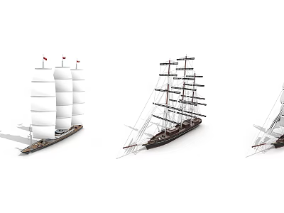 Classic Sailing Ships With Multiple Masts White Sails And Wooden Hulls 3d model Classic Sailing Ships With Multiple Masts White Sails And Wooden Hulls 3d model
