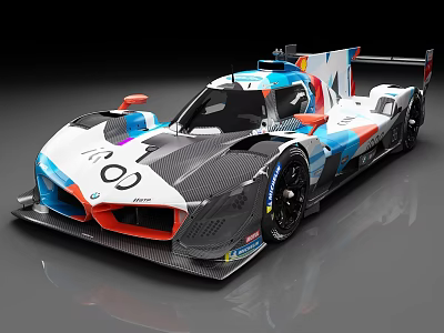 Modern Sporty Racing Car with Streamlined Design Carbon Fiber and White Blue Red Accents 3d model
