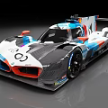 Modern Sporty Racing Car with Streamlined Design Carbon Fiber and White Blue Red Accents