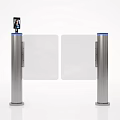 Public Facility Automatic Turnstile With Camera Silver Pillars Transparent Barriers And Blue Lights 3d model