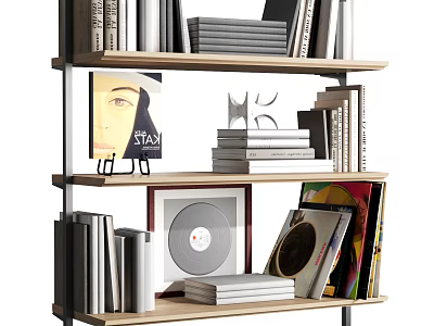 Modern Wall Cabinet With Books Vinyl Records And Decorative Art Pieces 3d model