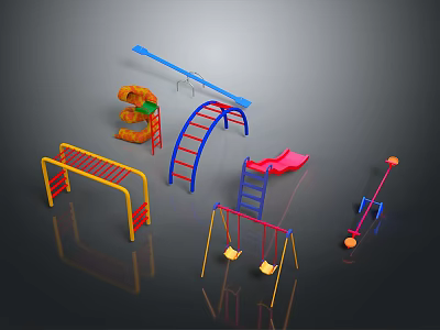 Colorful Outdoor Children's Playground Equipment With Slide Swings Climbing Ladder And Seesaw 3d model