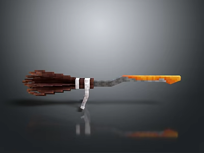 Stylish Daily Life Broom With Brown Bristles White Strap And Silver Orange Handle 3d model