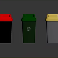 Three Colored Waste Bins With Red Green Yellow Lids For Recycling