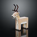 Pixel Art Deer Figurine With Brown Antlers Standing On Black Reflective Surface