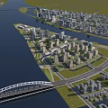 Aerial City Planning View With River Islands High Rise Buildings And Green Spaces