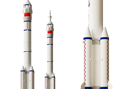 Three Different Space Rockets On 3d model