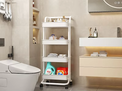 Modern Wheeled Multi Tier Bathroom Shelf for Toiletries and Towels Storage 3d model