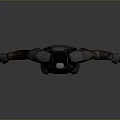 Game Movie Character In Dark Combat Armor With Glowing Helmet Standing Pose