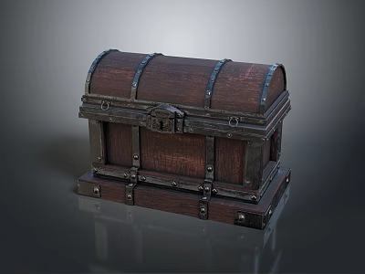 Vintage Wooden Treasure Chest With Metal Bands And Lock Details 3d model