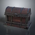 Vintage Wooden Treasure Chest With Metal Bands And Lock Details