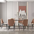 Dining Table and Chair Combination Rectangular Dining Table Marble Dining Tableware Wall Decoration Restaurant Background 3d model