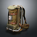 Durable Olive Green Canvas Backpack With Metal Frame And Adjustable Straps