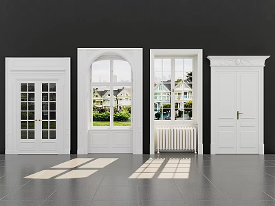 Modern White Double Doors Interior Design With Glass Panels And Windows 3d model