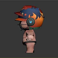 3D Game Movie Character with Blue Helmet Red Logo Green Eyes Pink Body Standing Pose