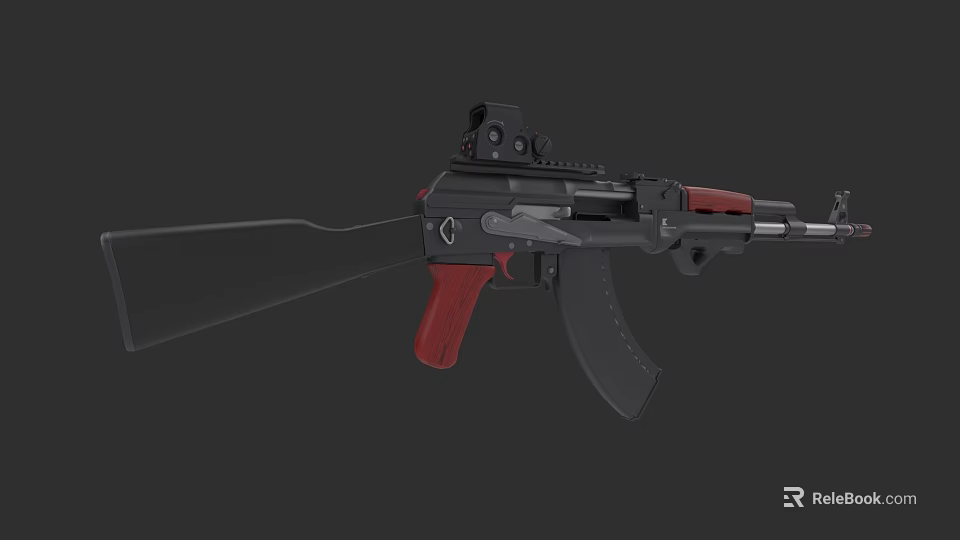 Modern Tactical Rifle With Black Red Accents And Modular Scope Mount 3d model 