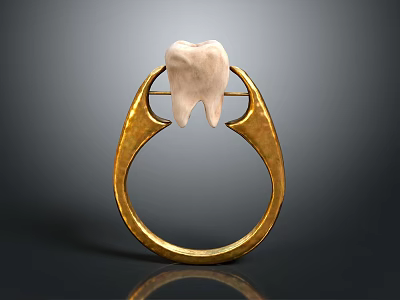 Golden Fashion Ring With Unique Tooth Decoration And Smooth Design 3d model