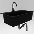Black Single Bowl Kitchen Sink With Modern Faucet And Drain