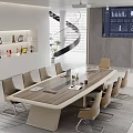 Large Modern Wooden Conference Table With Comfortable Leather Chairs In Bright Business Meeting Space