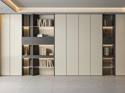 Modern Bookcase Design With Open Shelves LED Lighting And Storage Cabinets 3d model