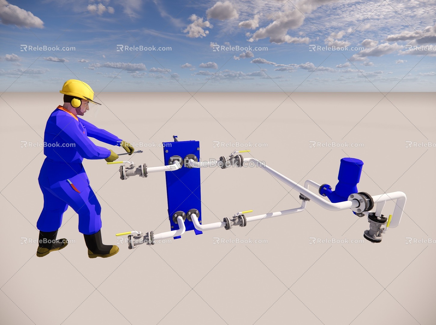 Installation layout of heat exchanger and pump 3d model