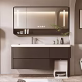 Modern Bathroom Interior With Vanity Cabinet Illuminated Mirror And Green Plant