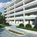 Modern School Building with Multi Story Design Surrounded by Trees and Gardens