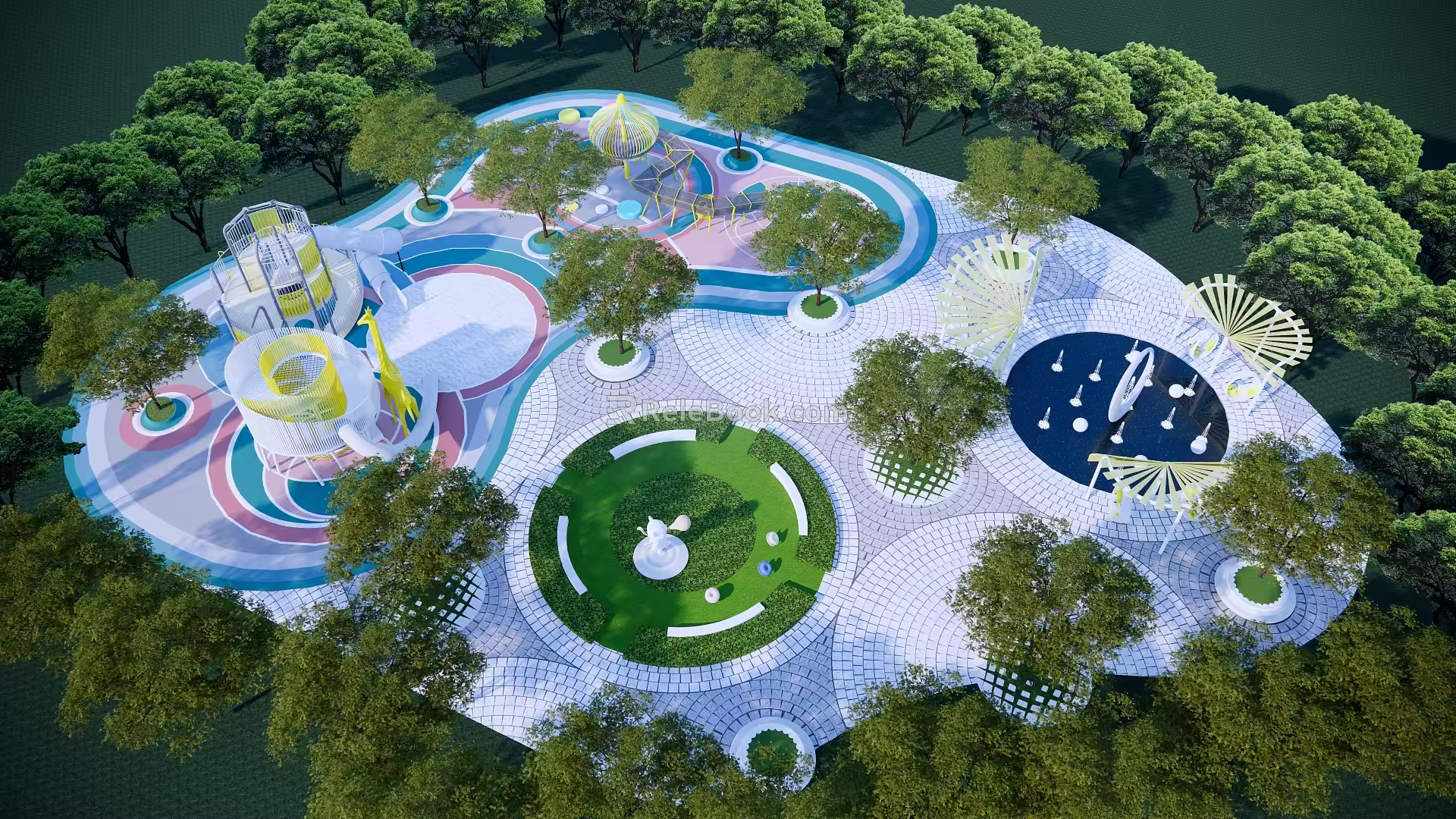 Modern Park Circular Comprehensive Activities Square Park 3d model