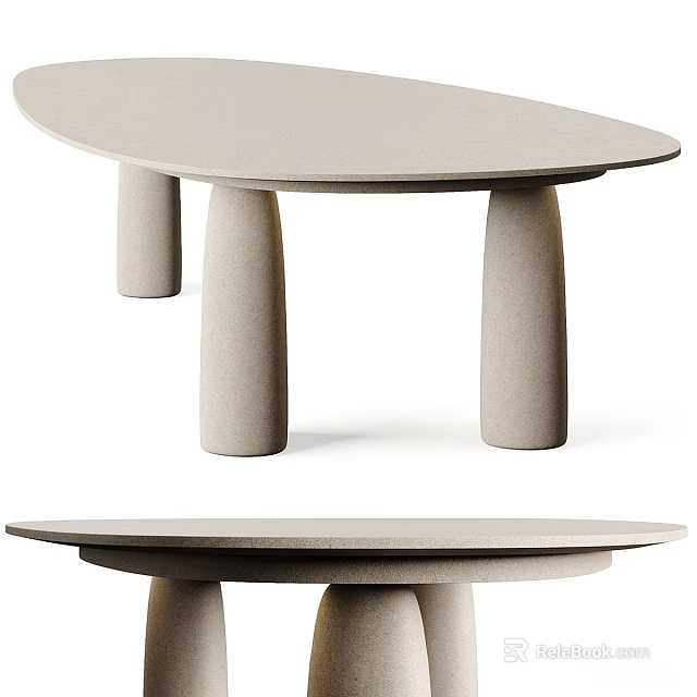 Modern Minimalist Concrete Dining Table With Unique Cylindrical Legs And Round Top 3d model 