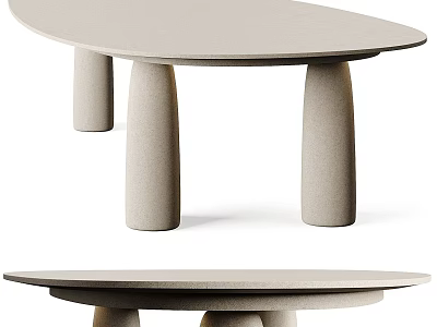 Modern Minimalist Concrete Dining Table With Unique Cylindrical Legs And Round Top 3d model