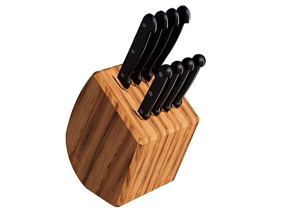 High Quality Kitchen Knives Set With Wooden Block And Black Handles 3d model