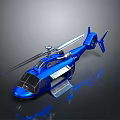 Shiny Blue Helicopter Model with Rotor and Metallic Fuselage on Dark Background