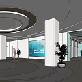 Modern Elevator Corridor In Bright Lobby With Circular Light And Plants 3d model