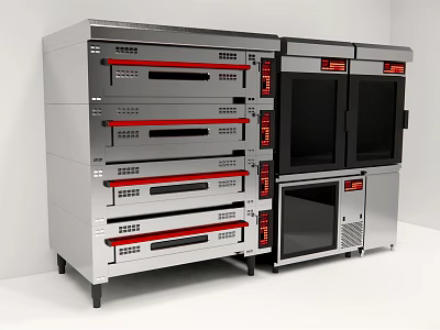 Commercial Kitchen Appliances With Stainless Steel Multi Layer Ovens And Glass Door Units 3d model