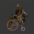 Person In Wheelchair With Biomechanical Armor And Intricate Yellow Brown Design