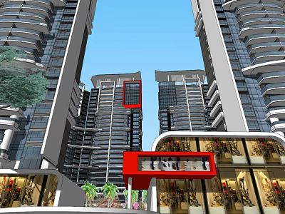 Modern Style High Rise Buildings With Glass Curtain Walls And Ground Floor Shops 3d model