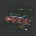 Gaming Laptop Open Design With Deep Blue Chassis Red Accent Edges Orange Backlit Keyboard