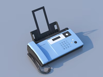 Blue Fax Machine With Telephone Handset Keypad Display Screen And Paper Tray 3d model