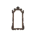 Ornate Carved Frame Mirror Reflecting Bedroom Interior With Window And Curtains