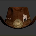 Red Leather Cowboy Hat With Ace Of Spades Card And Brass Badge Decoration