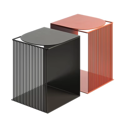 Stylish Black And Red Side Tables With Round Top And Vertical Slat Design 3d model