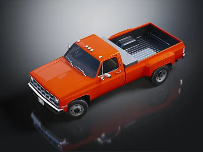 Orange Classic Pickup Truck With Open Bed And Shiny Finish Wheels 3d model