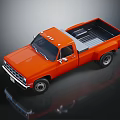 Orange Classic Pickup Truck With Open Bed And Shiny Finish Wheels
