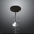 Modern Black Leather Stool With Metal Frame Circular Base And Footrest