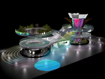 Modern Road Facilities With Multi level Structure Lighting Effects And Greenery 3d model